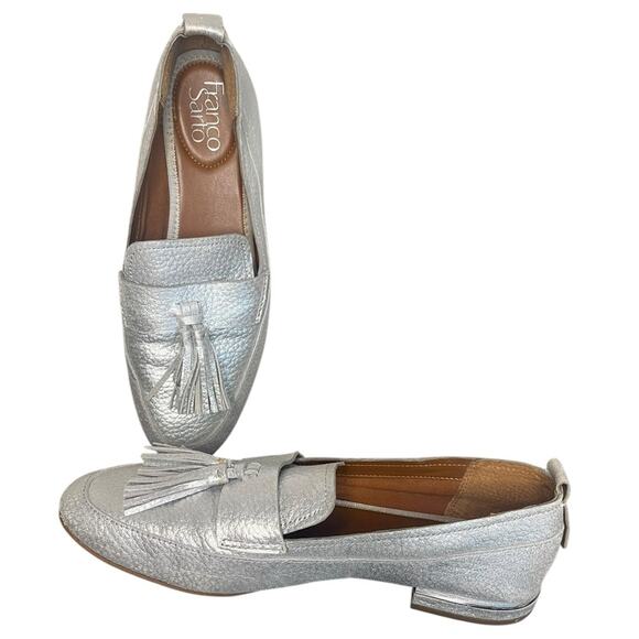 FRANCO SARTO Bisma Metallic Silver Loafers with Tassels Women's Size 7.5 - Picture 3 of 9